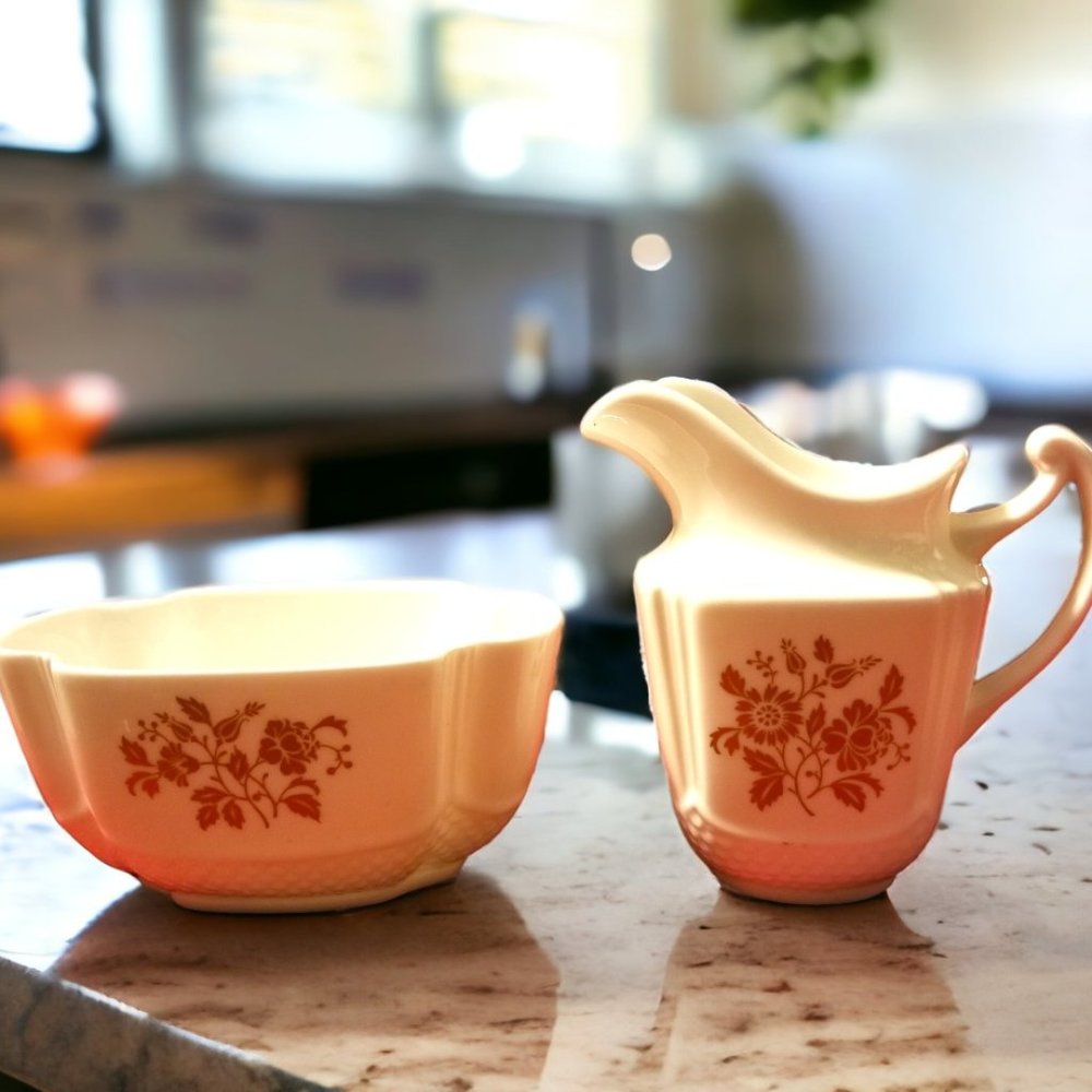 Vintage Spode Cream &  Sugar Bowl Set Fine  Porcelain White & Gold Floral Motif